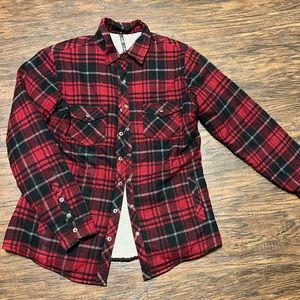 Kuhl Men’s  Shirt Jacket Snap Buttons Sherpa Fleece Lined Red Plaid M